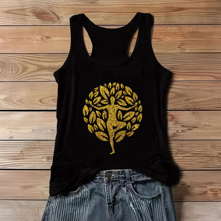 Canotta da donna Olivenorma Golden Tree Pose Glitter Yoga Woman Tree of Life - Nero - 3XL - image 4
