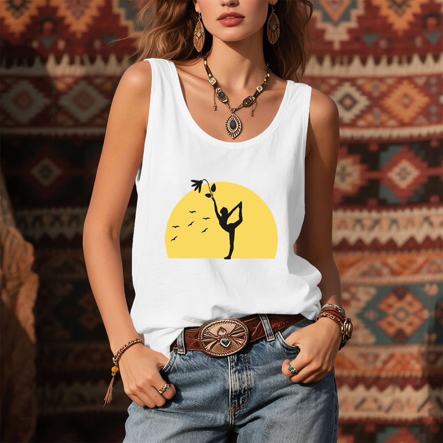 Canotta da donna Olivenorma Sunset Grace Yoga Dancer Silhouette with Flower - image 1