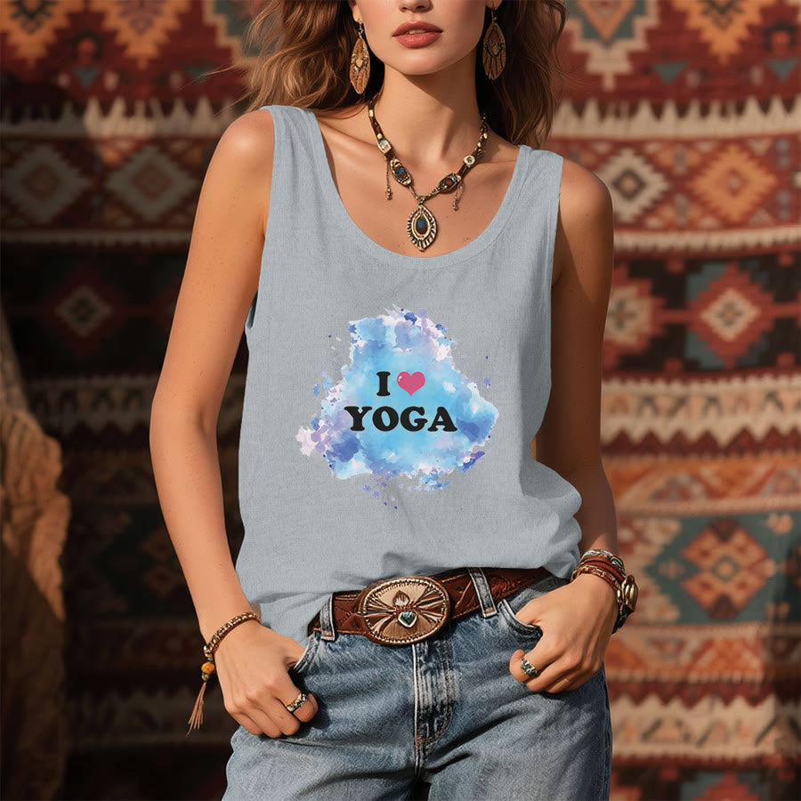 Canotta da donna Olivenorma Yoga Love Splash Watercolor "I ❤️ YOGA" con grafica. - image 9