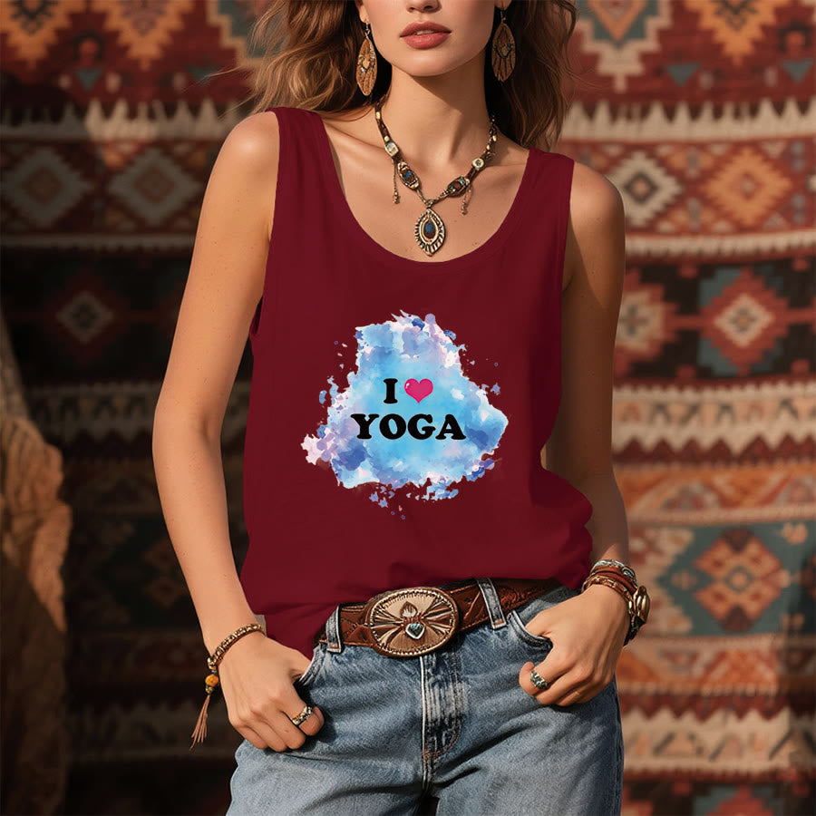 Canotta da donna Olivenorma Yoga Love Splash Watercolor "I ❤️ YOGA" con grafica. - image 3