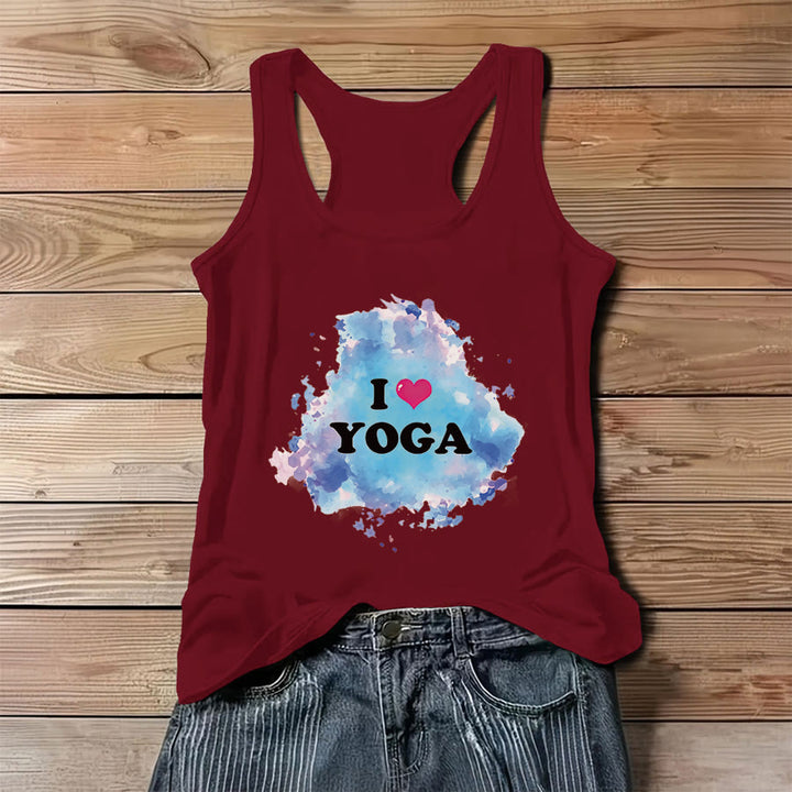 Canotta da donna Olivenorma Yoga Love Splash Watercolor "I ❤️ YOGA" con grafica. - Rosso - 3XL - image 2