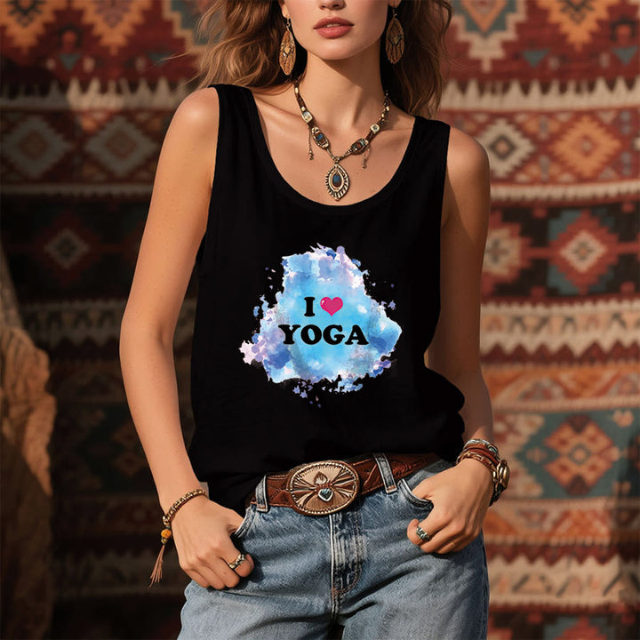 Canotta da donna Olivenorma Yoga Love Splash Watercolor "I ❤️ YOGA" con grafica. - image 7