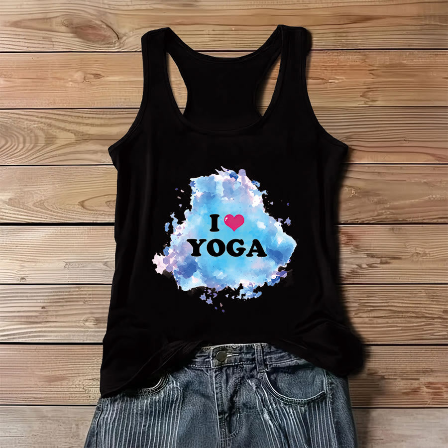 Canotta da donna Olivenorma Yoga Love Splash Watercolor "I ❤️ YOGA" con grafica. - Nero - 3XL - image 6