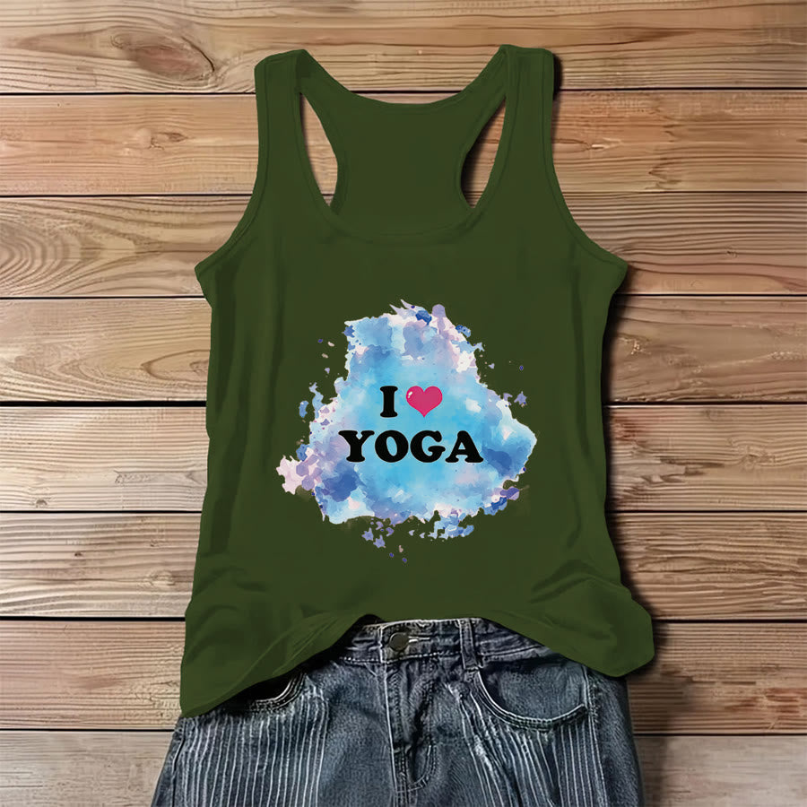 Canotta da donna Olivenorma Yoga Love Splash Watercolor "I ❤️ YOGA" con grafica. - Verde - 3XL - image 0