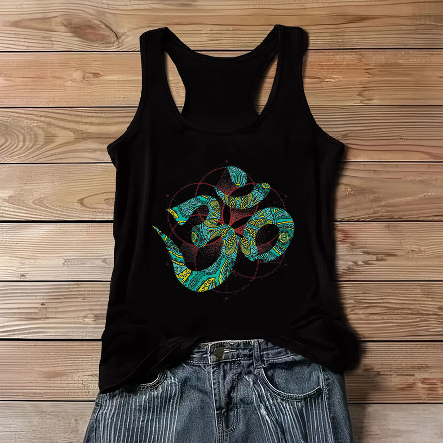 Olivenorma Canotta da donna con motivo tribale serpente sacro Om simbolo Om - Nero - 3XL - image 8
