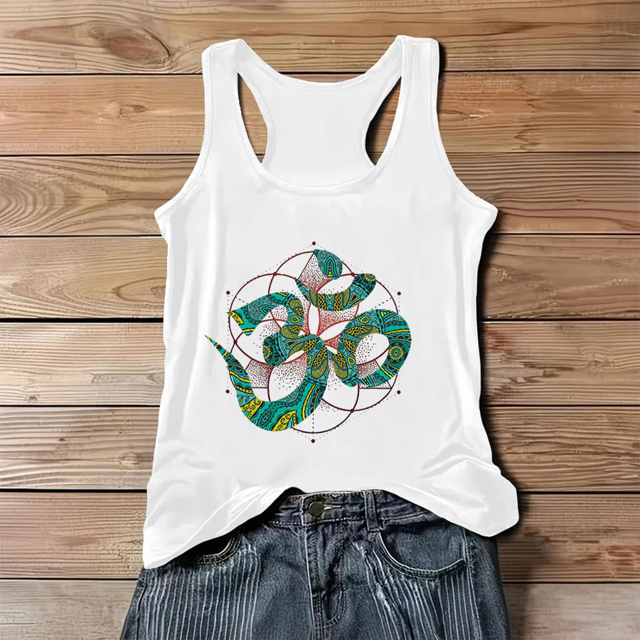 Olivenorma Canotta da donna con motivo tribale serpente sacro Om simbolo Om - Bianco - 3XL - image 6