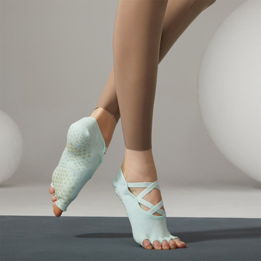 Calze antiscivolo Olivenorma con cinturino incrociato per yoga, pilates e barre, calze da yoga da donna - Verde - 10 paia - image 13