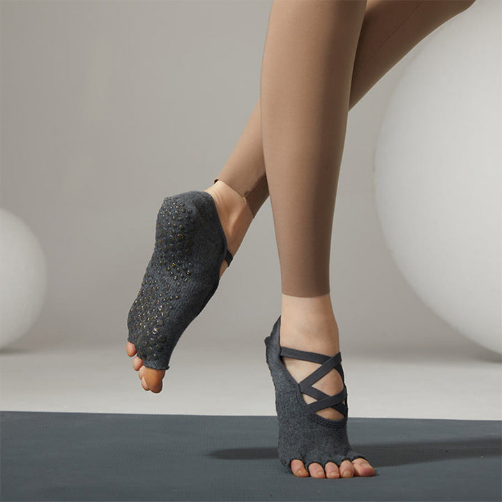 Calze antiscivolo Olivenorma con cinturino incrociato per yoga, pilates e barre, calze da yoga da donna - Grigio scuro - 10 paia - image 16