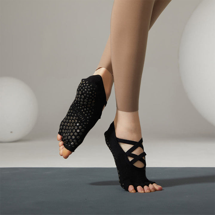 Calze antiscivolo Olivenorma con cinturino incrociato per yoga, pilates e barre, calze da yoga da donna - Nero - 10 paia - image 15