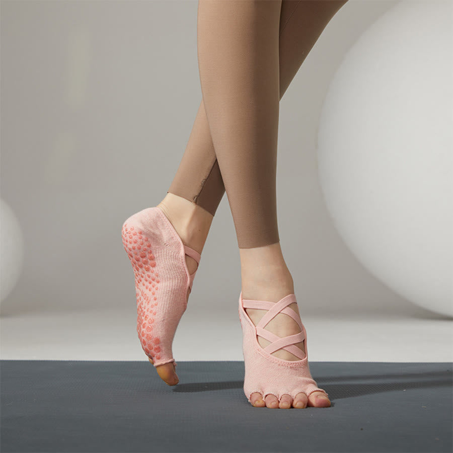Calze antiscivolo Olivenorma con cinturino incrociato per yoga, pilates e barre, calze da yoga da donna - Rosa - 10 paia - image 12