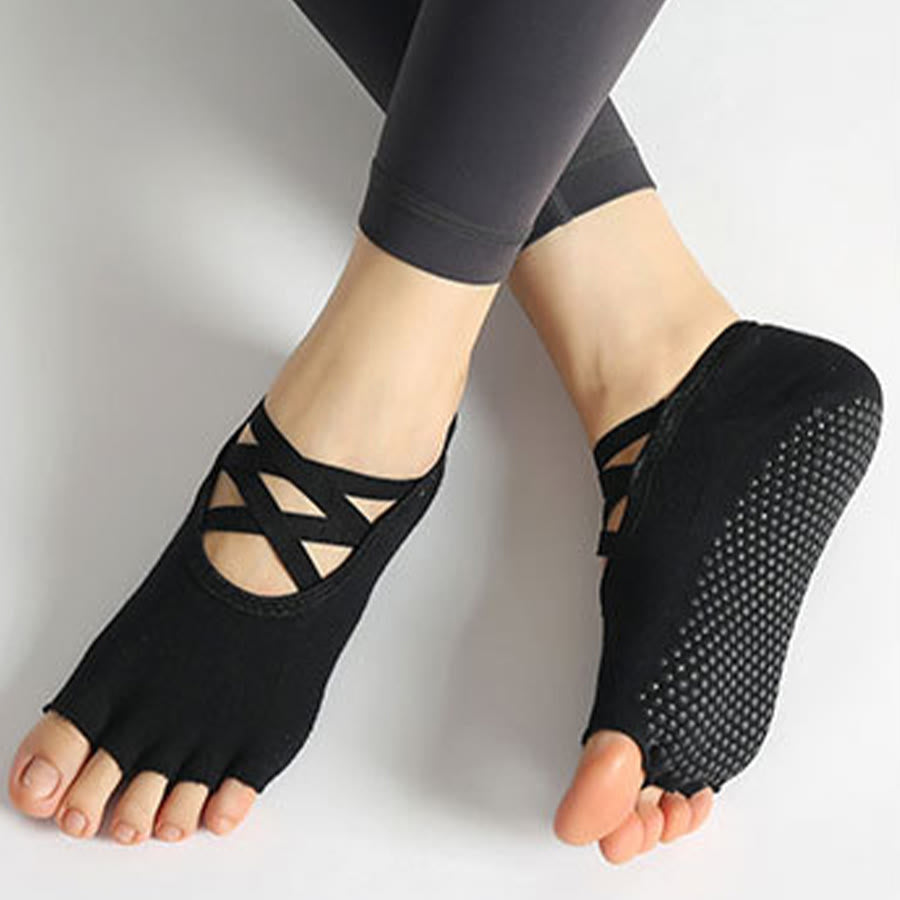 Calzini da yoga da donna Olivenorma con cinturino incrociato, punta aperta e antiscivolo, ad alta trazione. - image 7