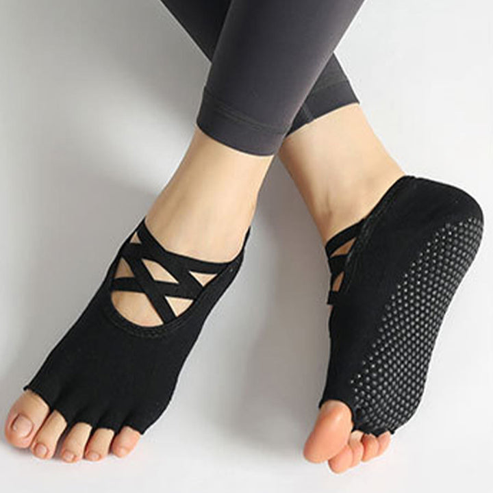 Calzini da yoga da donna Olivenorma con cinturino incrociato, punta aperta e antiscivolo, ad alta trazione. - image 7