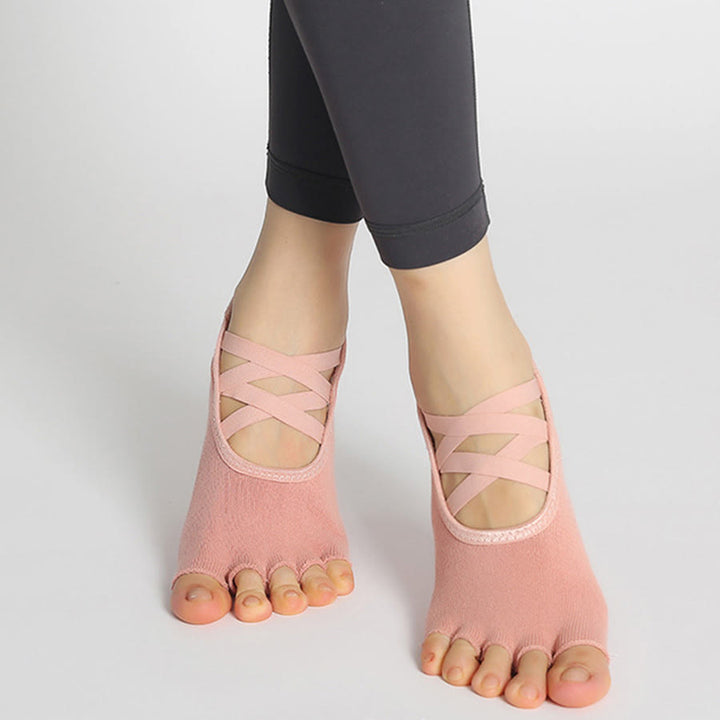 Calzini da yoga da donna Olivenorma con cinturino incrociato, punta aperta e antiscivolo, ad alta trazione. - Rosa antico - 10 paia - image 17