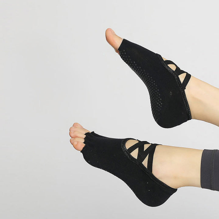 Calzini da yoga da donna Olivenorma con cinturino incrociato, punta aperta e antiscivolo, ad alta trazione. - image 8