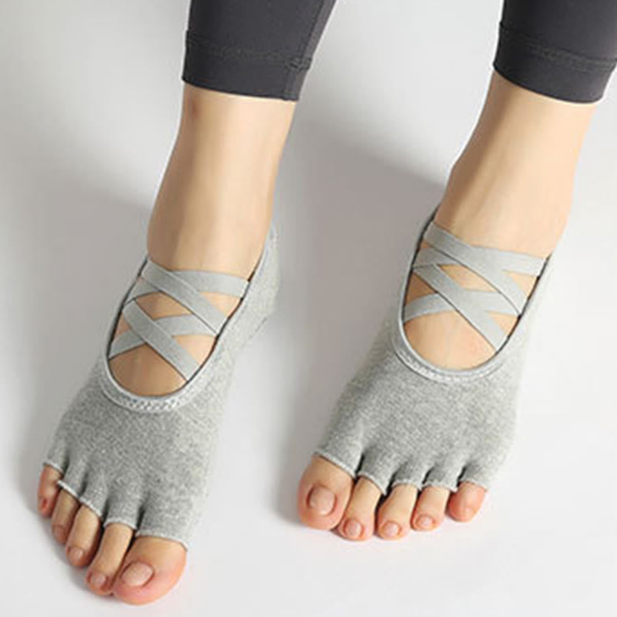 Calzini da yoga da donna Olivenorma con cinturino incrociato, punta aperta e antiscivolo, ad alta trazione. - image 31