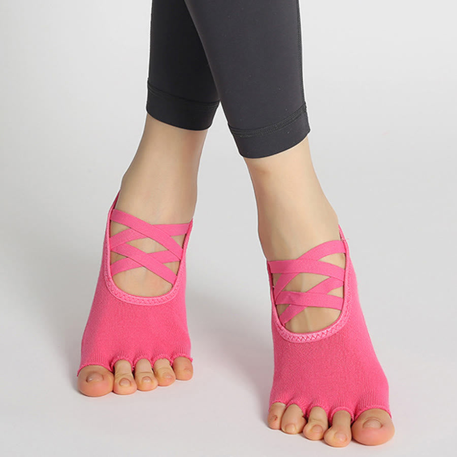 Calzini da yoga da donna Olivenorma con cinturino incrociato, punta aperta e antiscivolo, ad alta trazione. - Rosso rosa - 10 paia - image 1