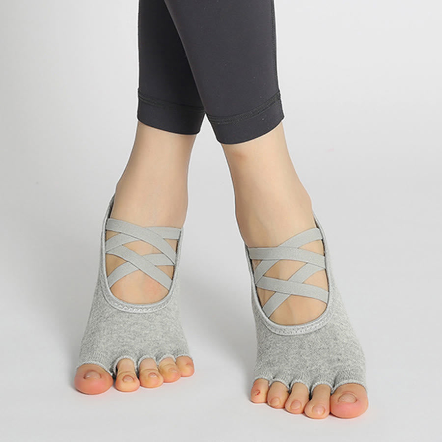 Calzini da yoga da donna Olivenorma con cinturino incrociato, punta aperta e antiscivolo, ad alta trazione. - Grigio chiaro - 10 paia - image 29