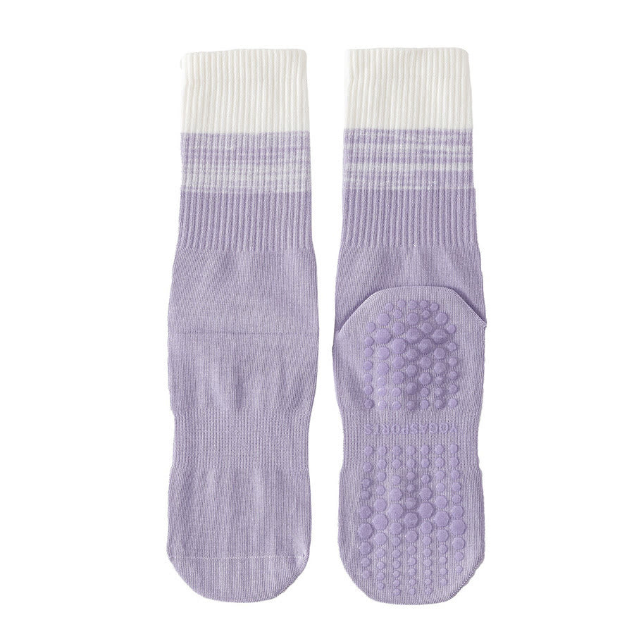Calzini da yoga da donna Olivenorma bicolore a mezza gamba antiscivolo con pois in silicone. - Viola - 10 paia - image 12