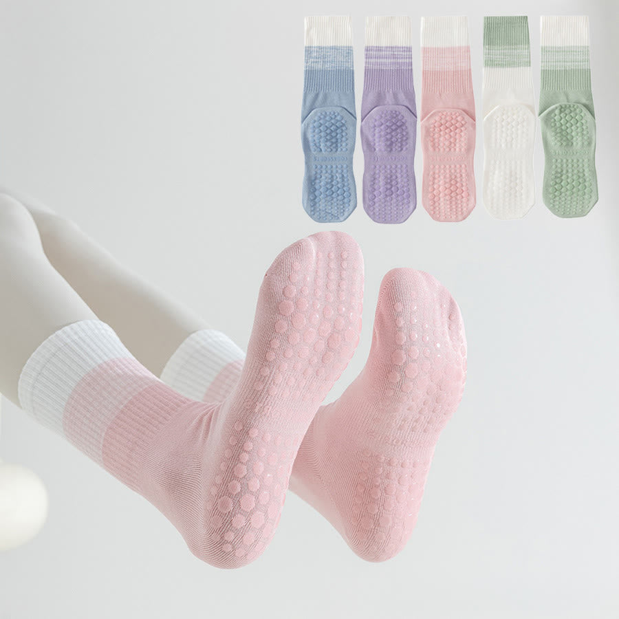 Calzini da yoga da donna Olivenorma bicolore a mezza gamba antiscivolo con pois in silicone. - image 0