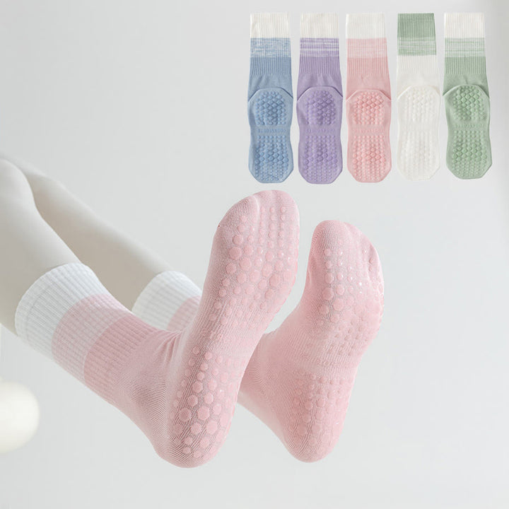 Calzini da yoga da donna Olivenorma bicolore a mezza gamba antiscivolo con pois in silicone. - image 0
