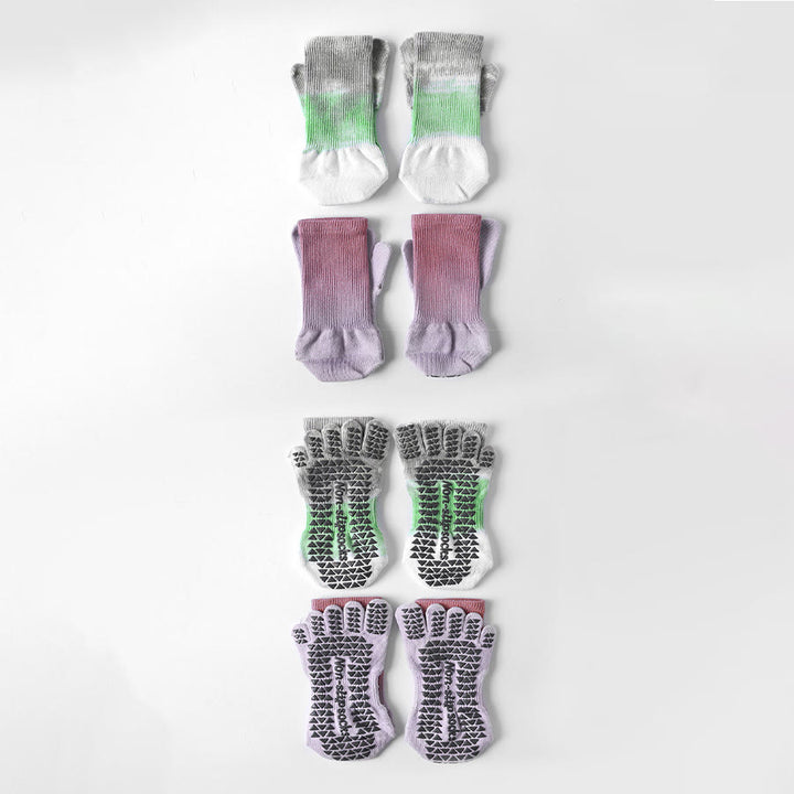 Calzini da yoga da donna Olivenorma con design tie-dye, a cinque dita e antiscivolo, ideali per allenamenti indoor. - image 2