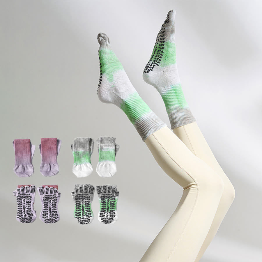 Calzini da yoga da donna Olivenorma con design tie-dye, a cinque dita e antiscivolo, ideali per allenamenti indoor. - image 0