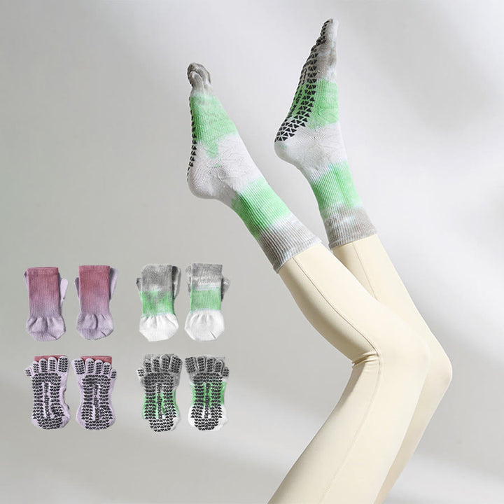Calzini da yoga da donna Olivenorma con design tie-dye, a cinque dita e antiscivolo, ideali per allenamenti indoor. - image 0