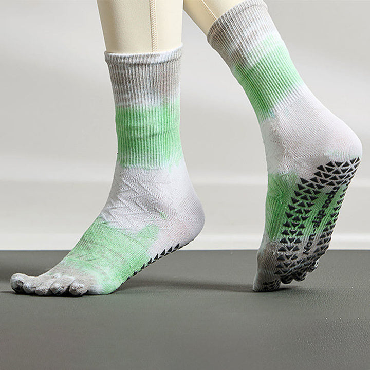 Calzini da yoga da donna Olivenorma con design tie-dye, a cinque dita e antiscivolo, ideali per allenamenti indoor. - image 5