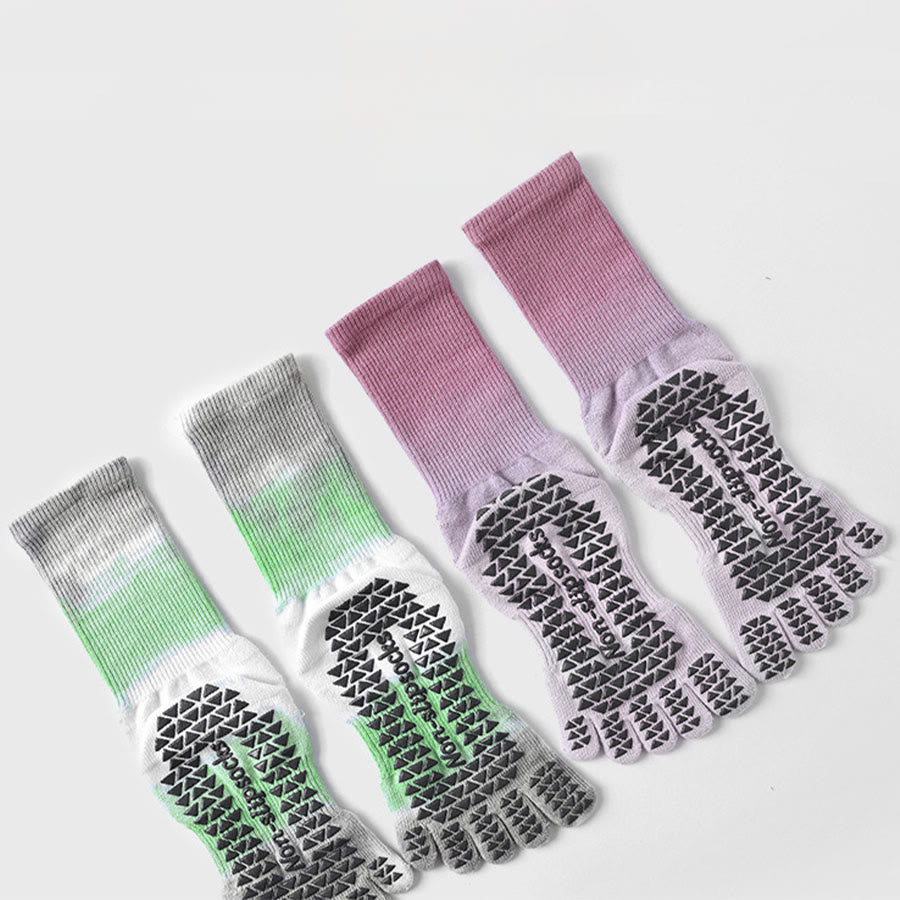 Calzini da yoga da donna Olivenorma con design tie-dye, a cinque dita e antiscivolo, ideali per allenamenti indoor. - image 1