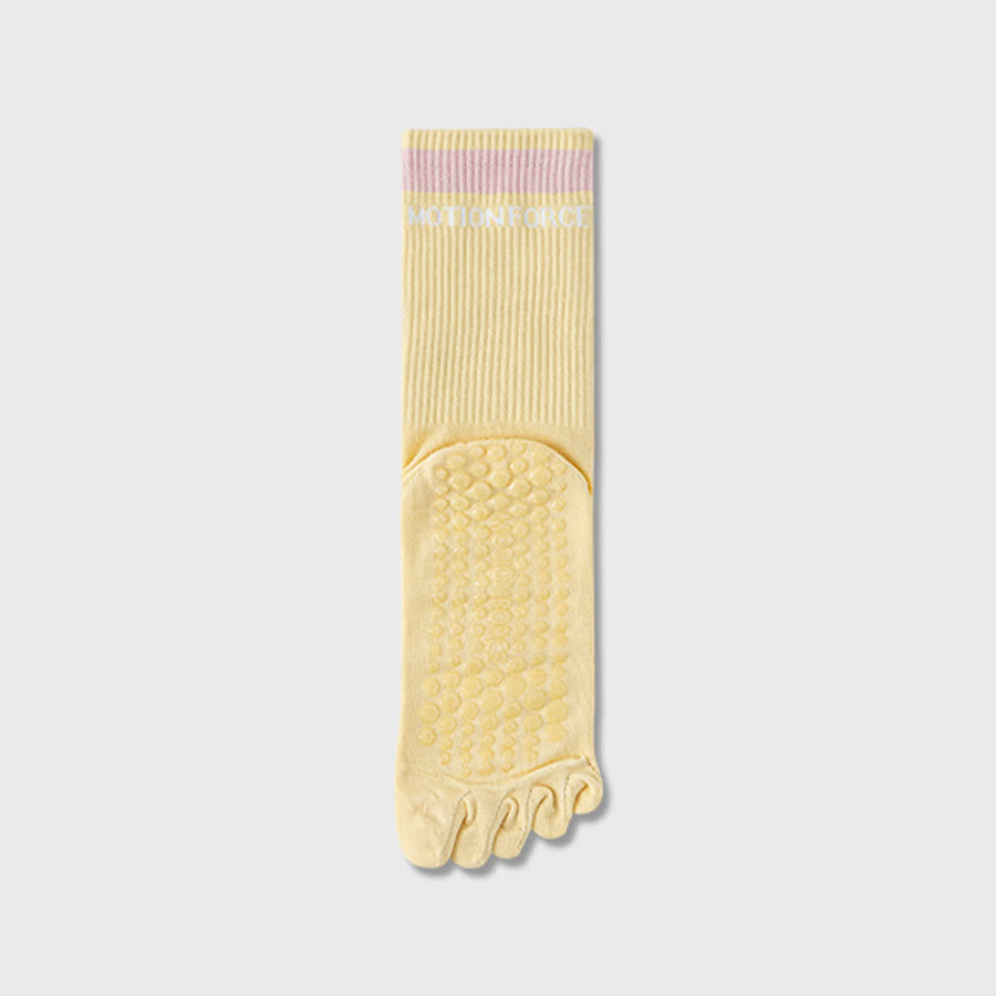 Calzini da yoga da donna Olivenorma Secure-Fit a cinque dita, antiscivolo con bordo a contrasto. - Giallo - 10 paia - image 3