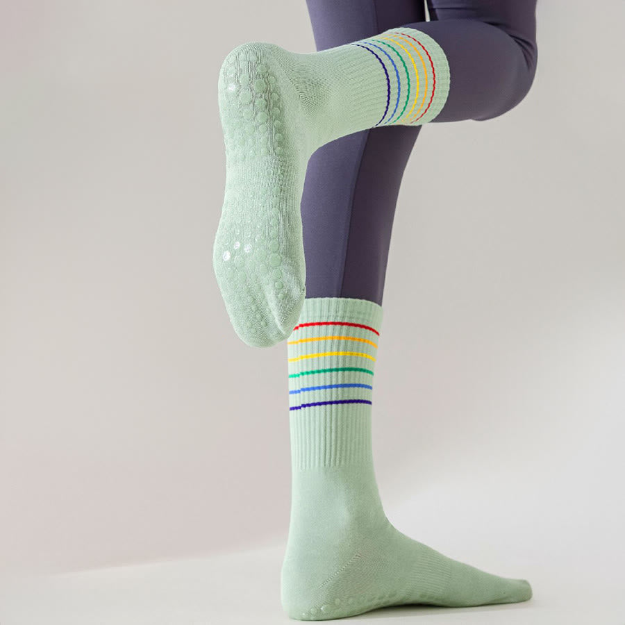 Calzini da yoga da donna Olivenorma a righe arcobaleno, antiscivolo e ammortizzanti, lunghezza media. - image 6