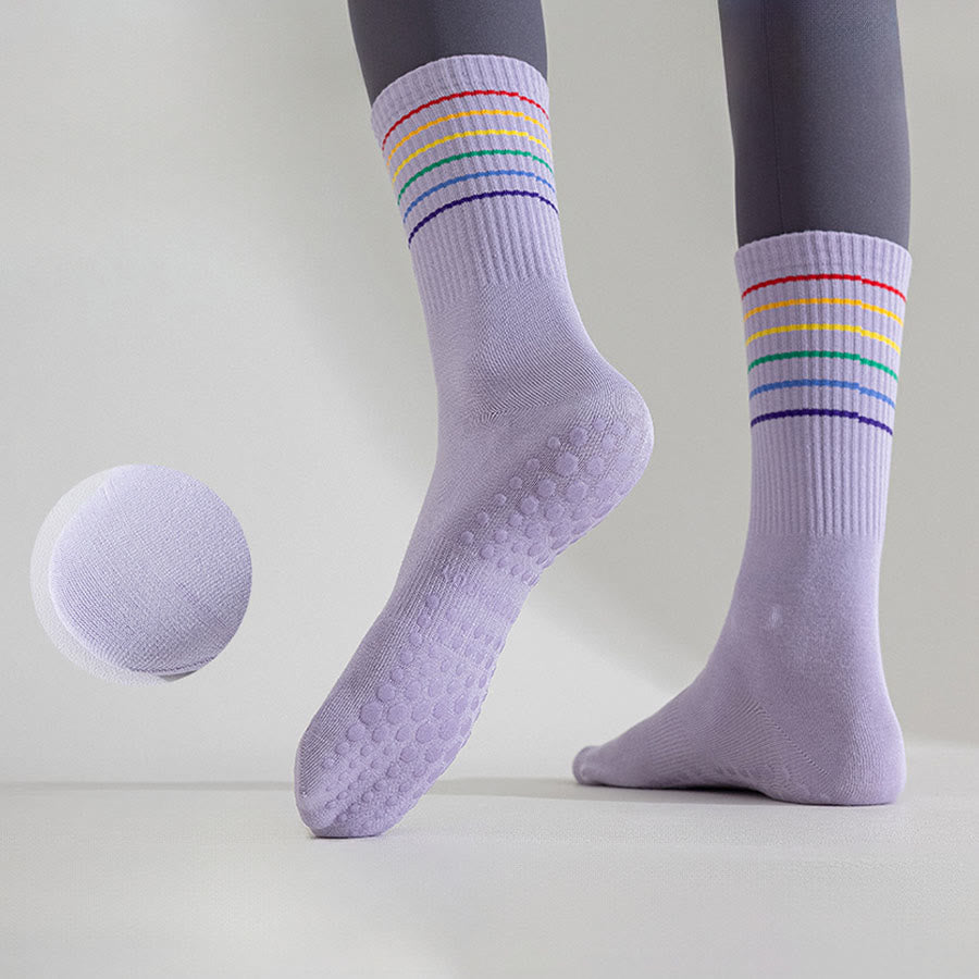Calzini da yoga da donna Olivenorma a righe arcobaleno, antiscivolo e ammortizzanti, lunghezza media. - image 14