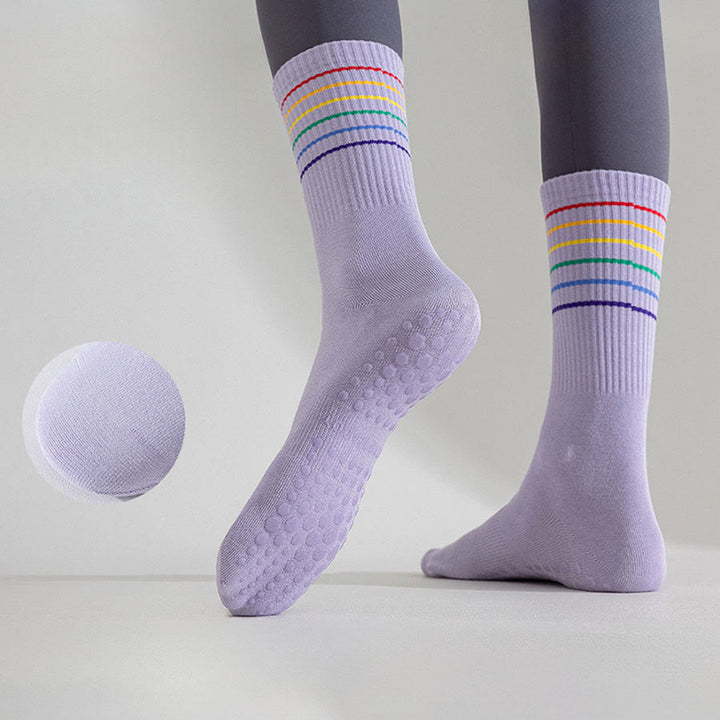 Calzini da yoga da donna Olivenorma a righe arcobaleno, antiscivolo e ammortizzanti, lunghezza media. - image 14