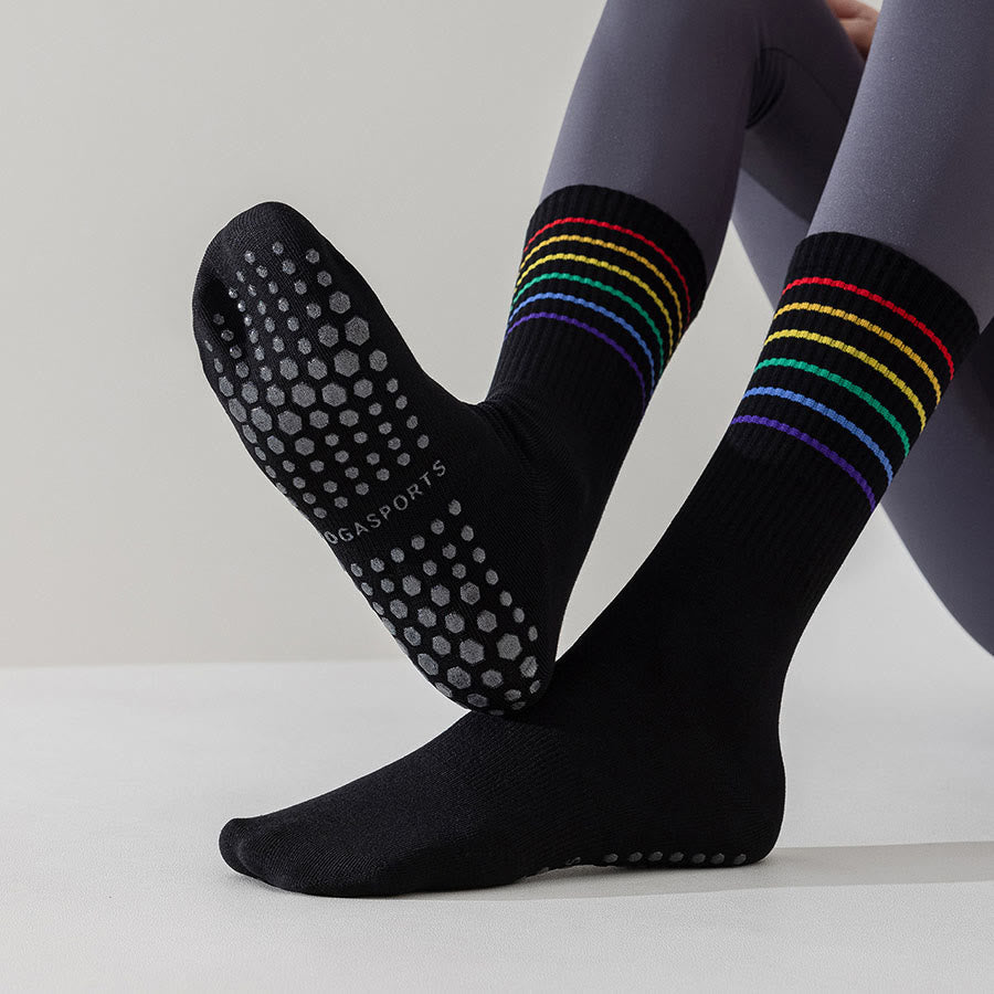 Calzini da yoga da donna Olivenorma a righe arcobaleno, antiscivolo e ammortizzanti, lunghezza media. - image 21
