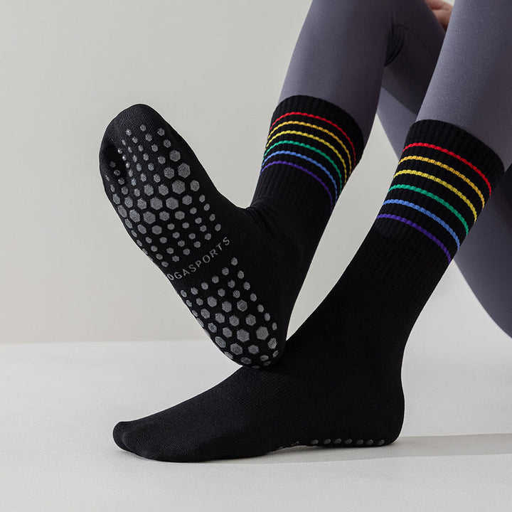 Calzini da yoga da donna Olivenorma a righe arcobaleno, antiscivolo e ammortizzanti, lunghezza media. - image 21
