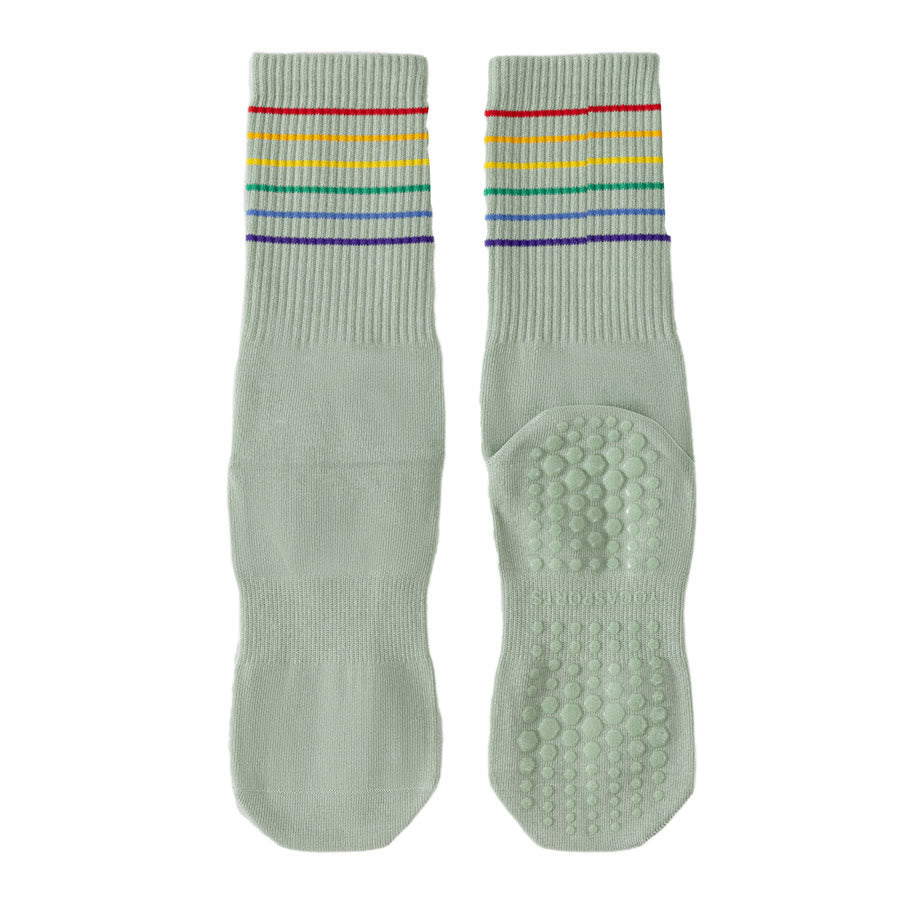Calzini da yoga da donna Olivenorma a righe arcobaleno, antiscivolo e ammortizzanti, lunghezza media. - Verde - 10 paia - image 4