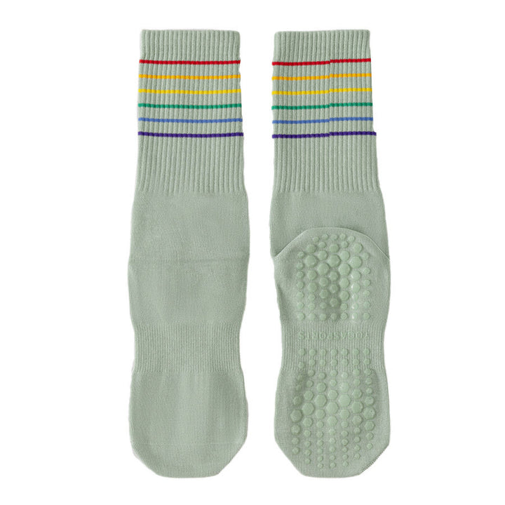 Calzini da yoga da donna Olivenorma a righe arcobaleno, antiscivolo e ammortizzanti, lunghezza media. - Verde - 10 paia - image 4