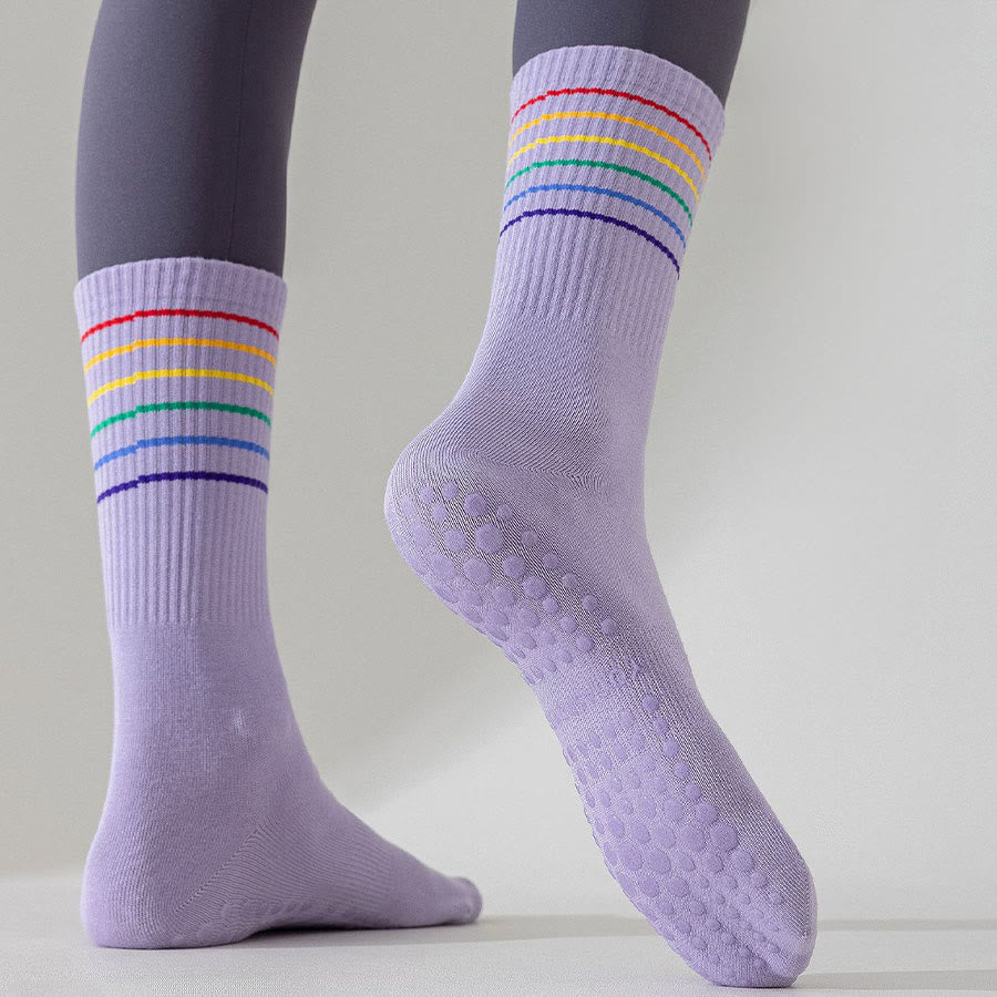 Calzini da yoga da donna Olivenorma a righe arcobaleno, antiscivolo e ammortizzanti, lunghezza media. - image 15
