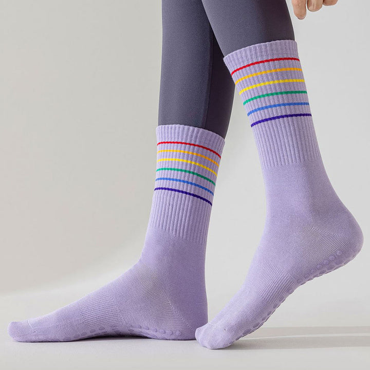 Calzini da yoga da donna Olivenorma a righe arcobaleno, antiscivolo e ammortizzanti, lunghezza media. - image 17