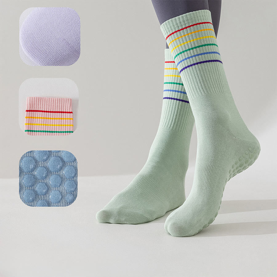Calzini da yoga da donna Olivenorma a righe arcobaleno, antiscivolo e ammortizzanti, lunghezza media. - image 5
