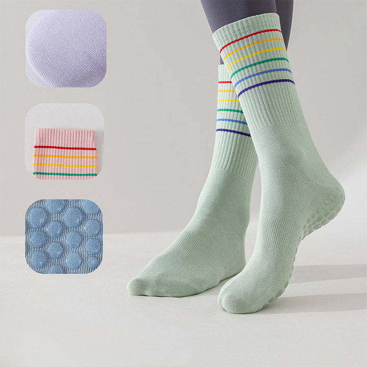 Calzini da yoga da donna Olivenorma a righe arcobaleno, antiscivolo e ammortizzanti, lunghezza media. - image 5