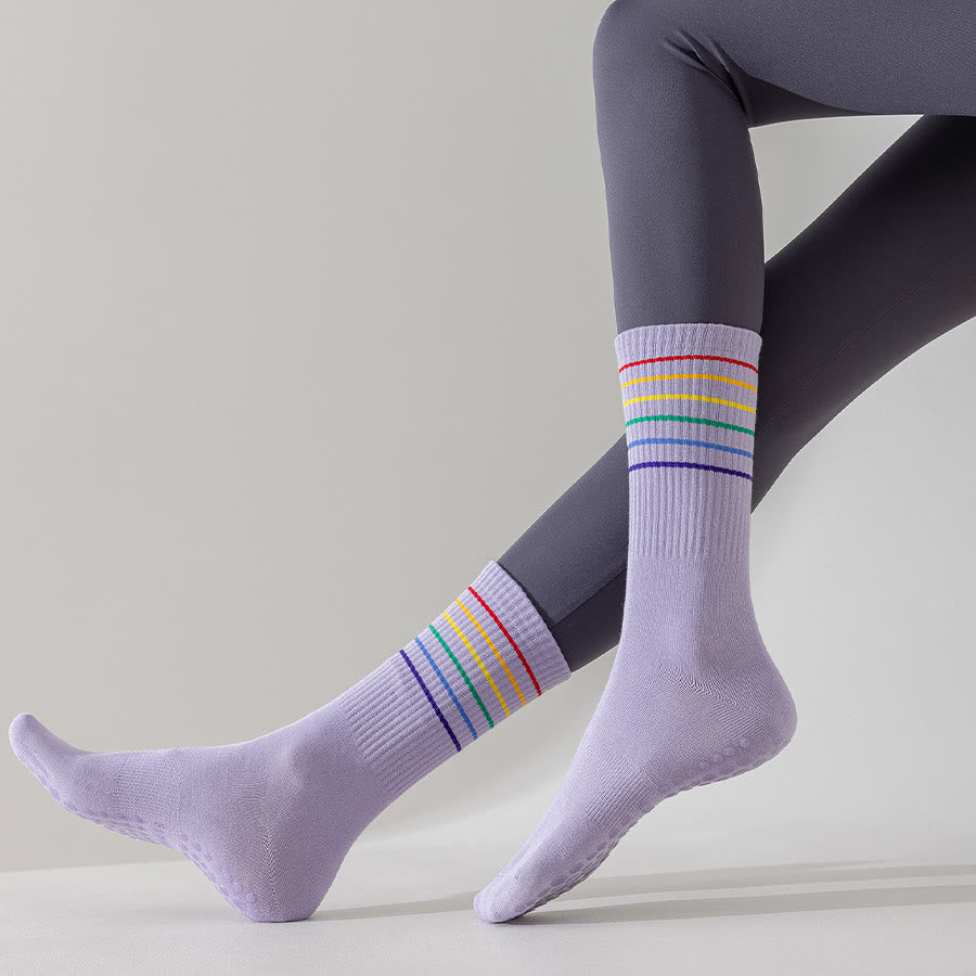 Calzini da yoga da donna Olivenorma a righe arcobaleno, antiscivolo e ammortizzanti, lunghezza media. - image 18