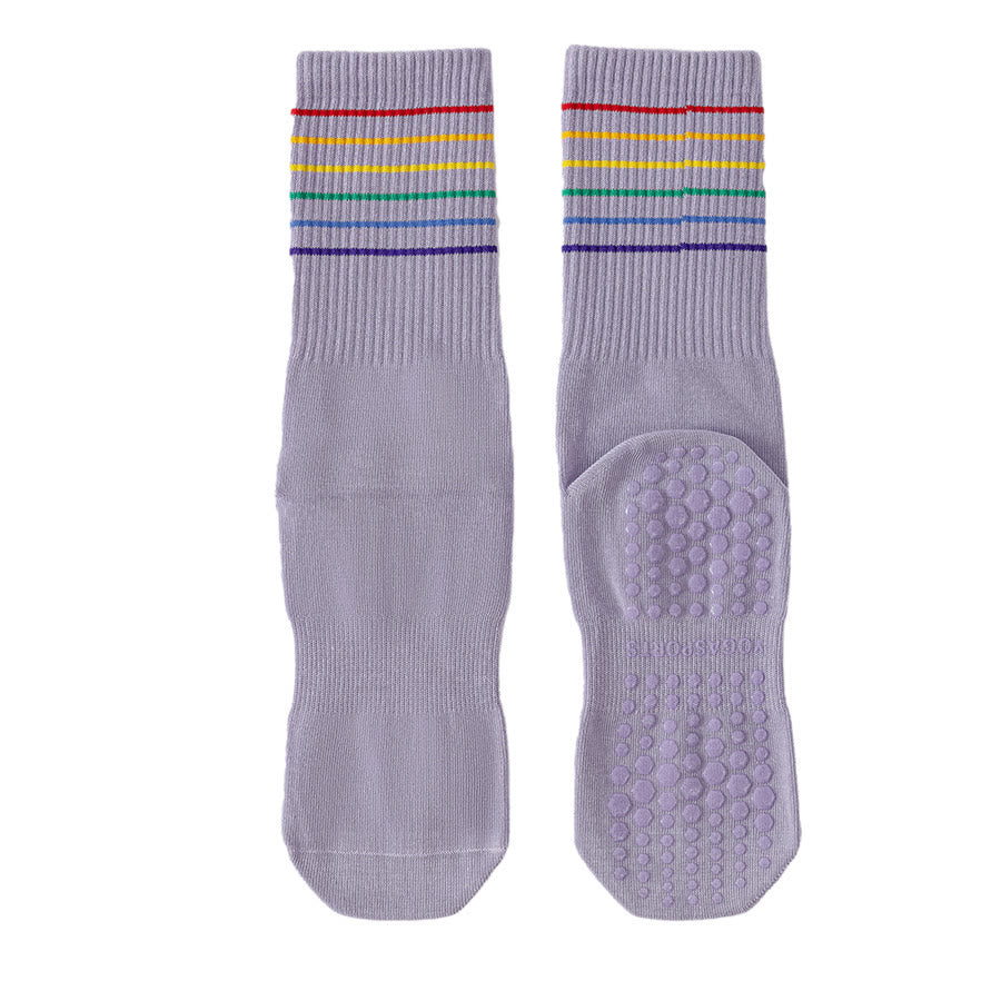 Calzini da yoga da donna Olivenorma a righe arcobaleno, antiscivolo e ammortizzanti, lunghezza media. - Viola - 10 paia - image 13