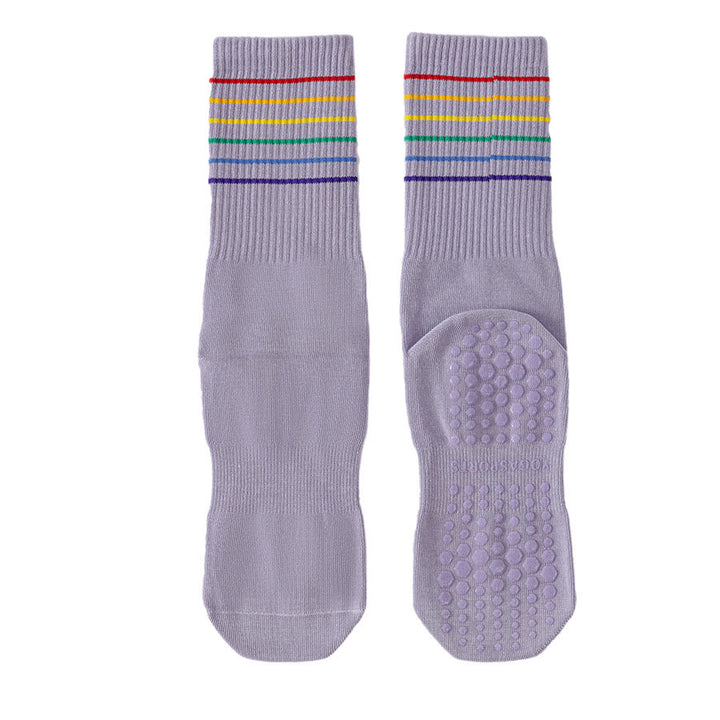 Calzini da yoga da donna Olivenorma a righe arcobaleno, antiscivolo e ammortizzanti, lunghezza media. - Viola - 10 paia - image 13