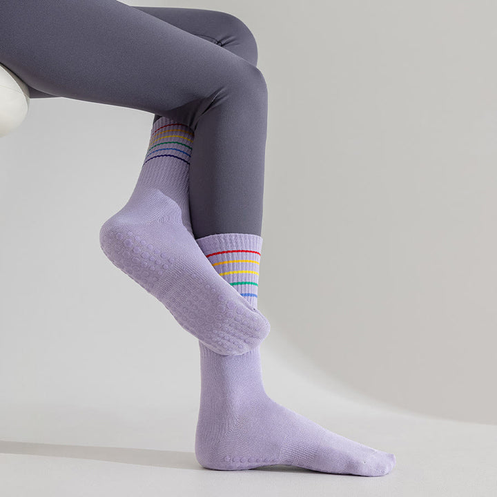 Calzini da yoga da donna Olivenorma a righe arcobaleno, antiscivolo e ammortizzanti, lunghezza media. - image 16