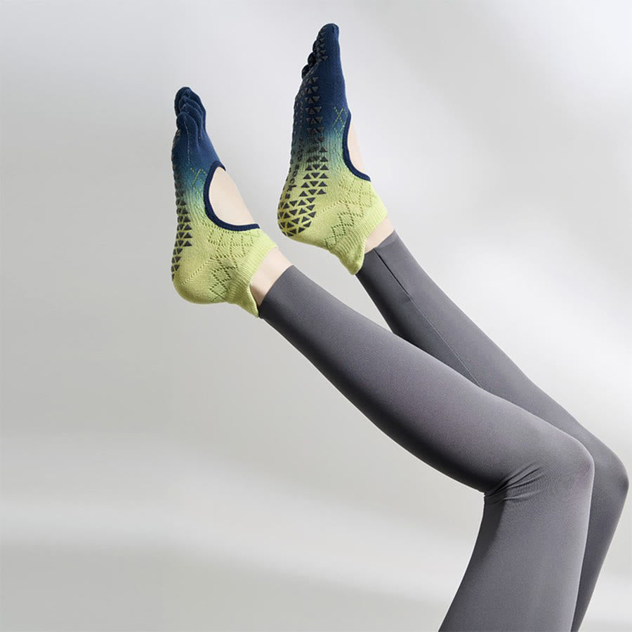 Calze da yoga Olivenorma multi-sport a cinque dita antiscivolo con lato aperto, calze da donna. - Blu limone sfumato e punta intera - 10 paia - image 31