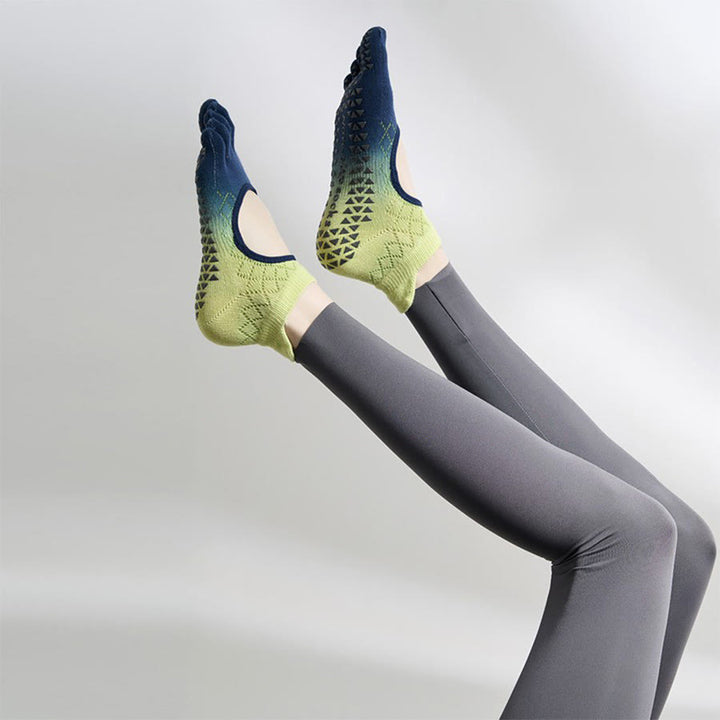 Calze da yoga Olivenorma multi-sport a cinque dita antiscivolo con lato aperto, calze da donna. - Blu limone sfumato e punta intera - 10 paia - image 31