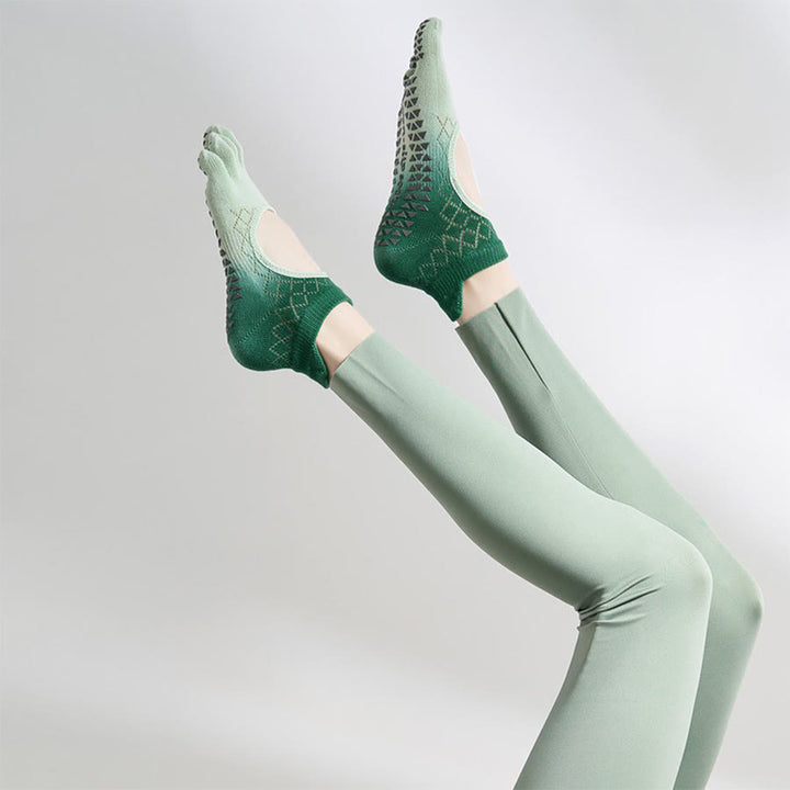 Calze da yoga Olivenorma multi-sport a cinque dita antiscivolo con lato aperto, calze da donna. - Verde lime sfumato e punta intera - 10 paia - image 28