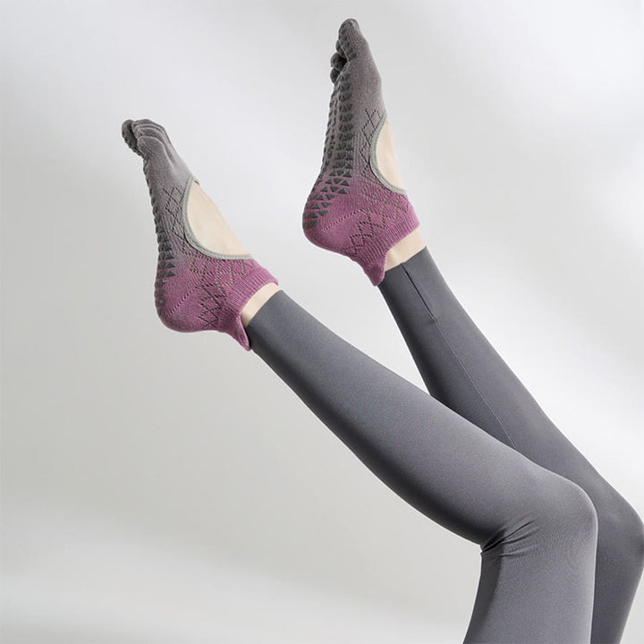 Calze da yoga Olivenorma multi-sport a cinque dita antiscivolo con lato aperto, calze da donna. - Grigio uva sfumato e punta intera - 10 paia - image 27