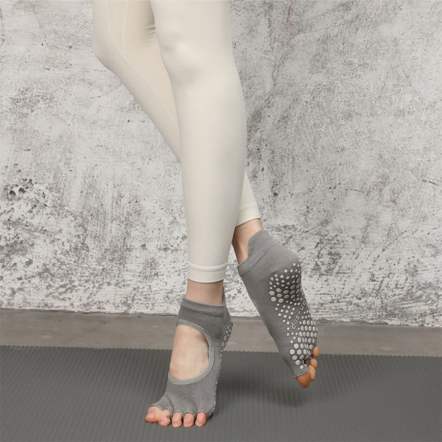 Calze da yoga Olivenorma multi-sport a cinque dita antiscivolo con lato aperto, calze da donna. - Grigio chiaro e fresco con punta aperta - 10 paia - image 23